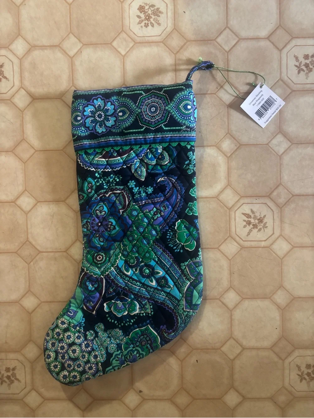Vera Bradley Blue Green Paisley Quilted Holiday Stocking